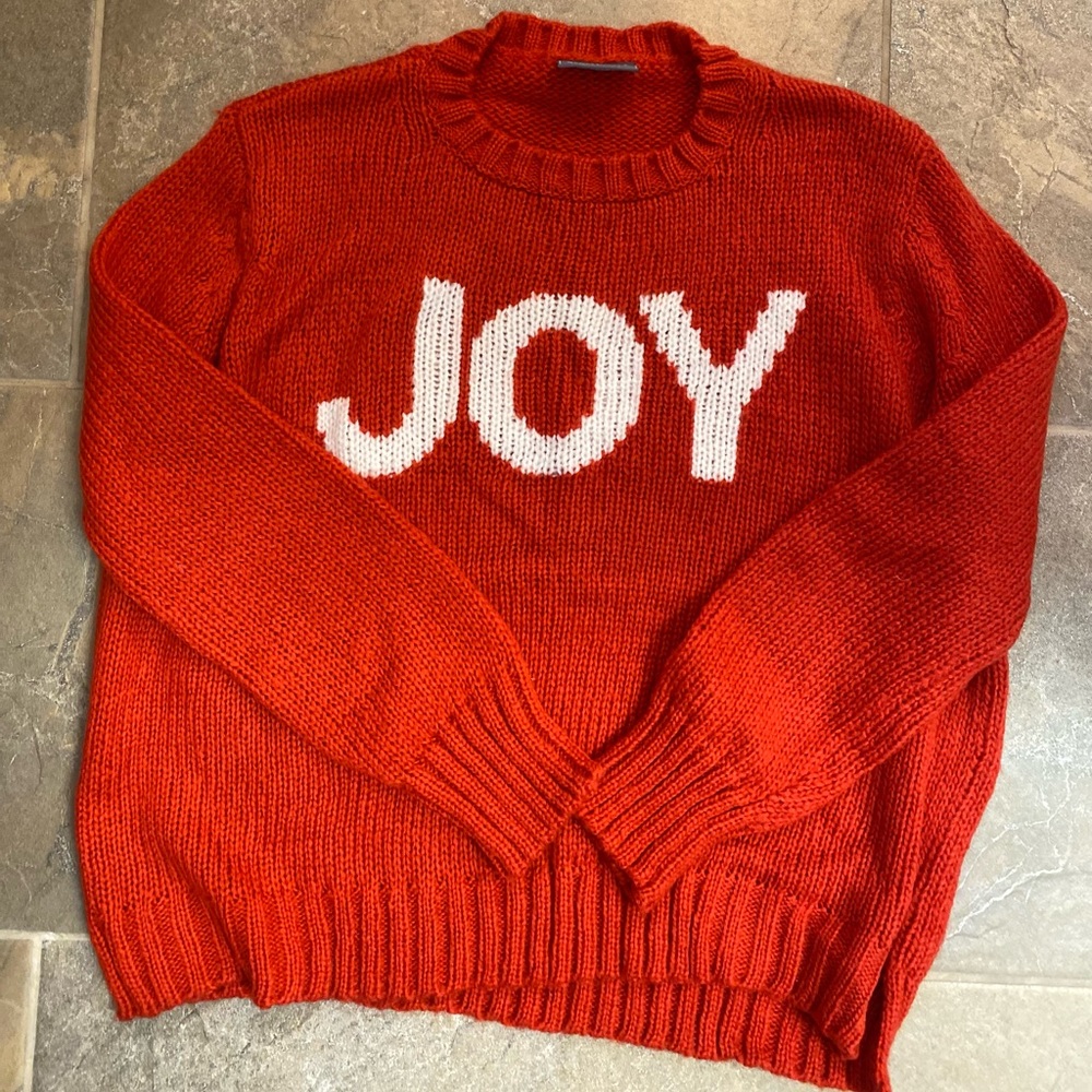 Wooden Ships red “Joy” sweater size xs (fits like a medium as it’s relaxed fit).